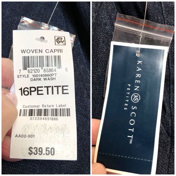 KAREN SCOTT - NWT - L Sz 16 Petite Comfort Waist Capri Jeans in Dark Wash - Picture 11 of 16
